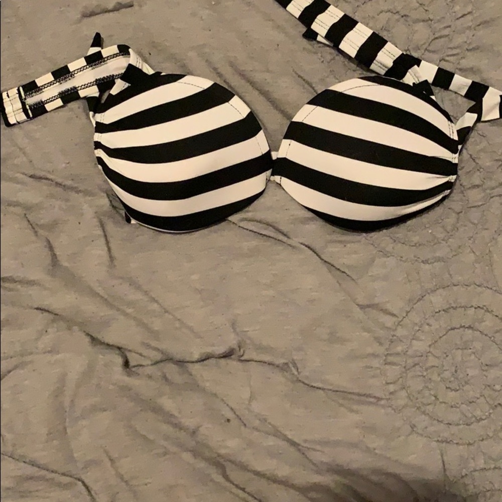 black and white striped swim top
